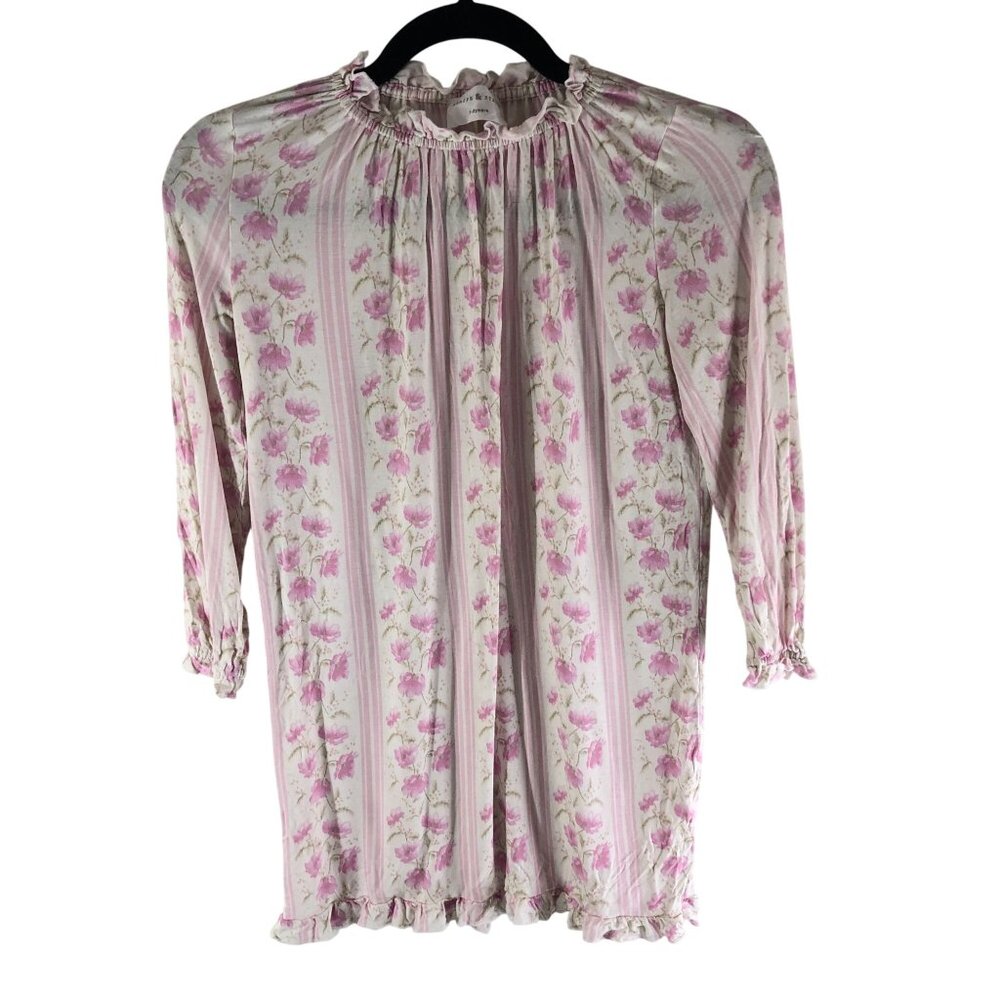 Stripe & Stare Girls Sleep Shirt High Neck Long Sleeve Floral Pink 7-8 Years